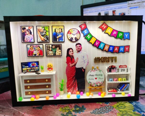 Miniature frame box With Light - Customized Photo frame 3d Anniversary Gift %count(title) - miniature box photo frame