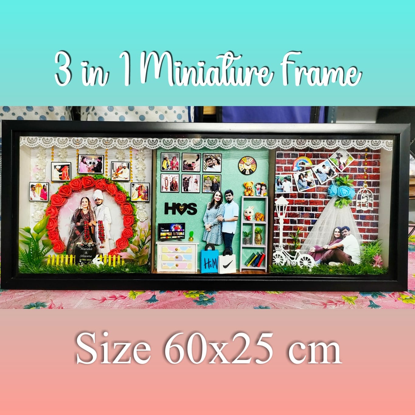 Miniature box frame - Personalised miniature Gifts 3D with light %count(title) - 3 in 1 Miniatre Photo frame shadow box